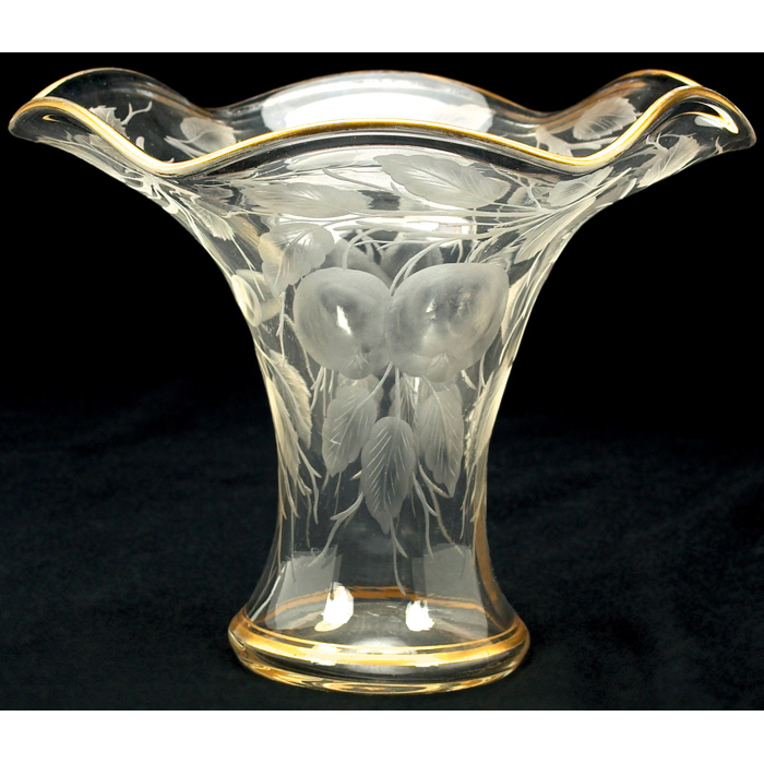 Appraisal: Art Glass vase flaring form with scalloped rim in crystal