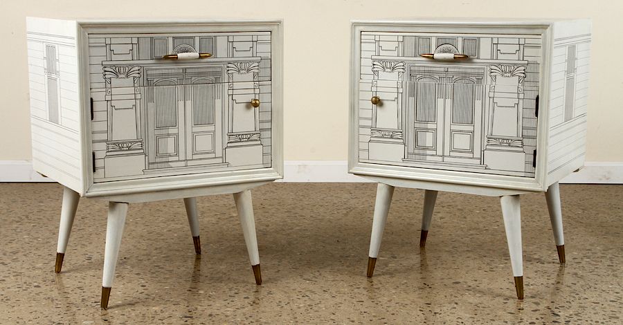 Appraisal: PAIR FORNASETTI STYLE SIDE TABLES CIRCA A pair of mid