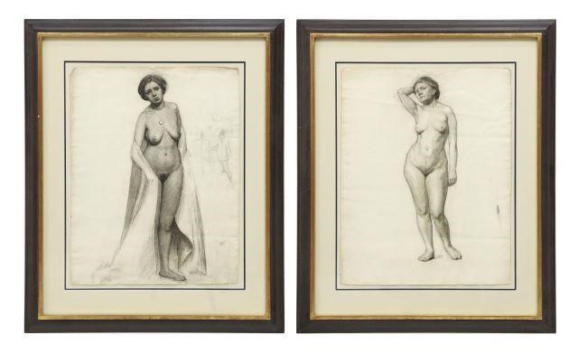 Appraisal: lot of Framed French School charcoal drawings on paper Studies