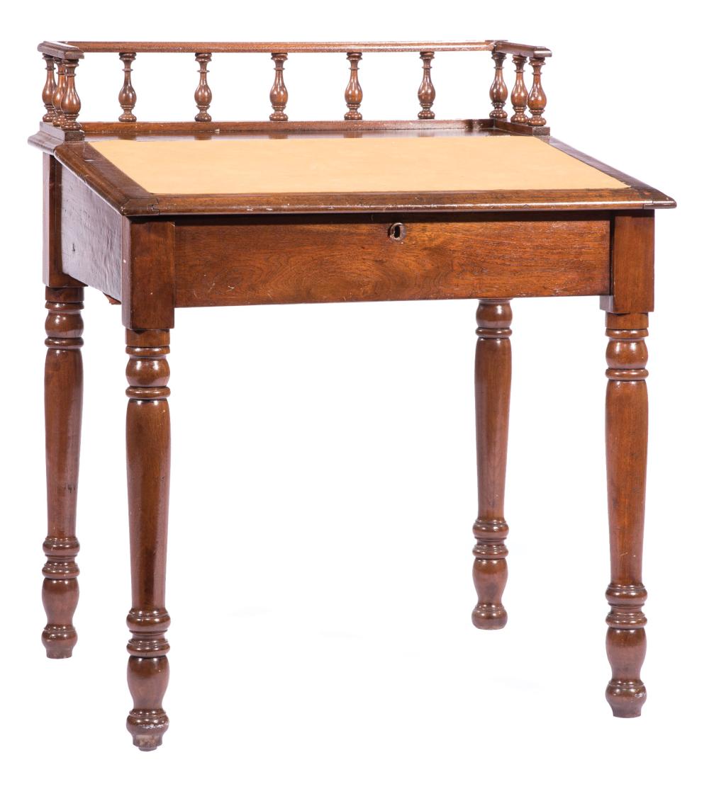 Appraisal: American Walnut Writing Desk c likely Southern galleried back lift