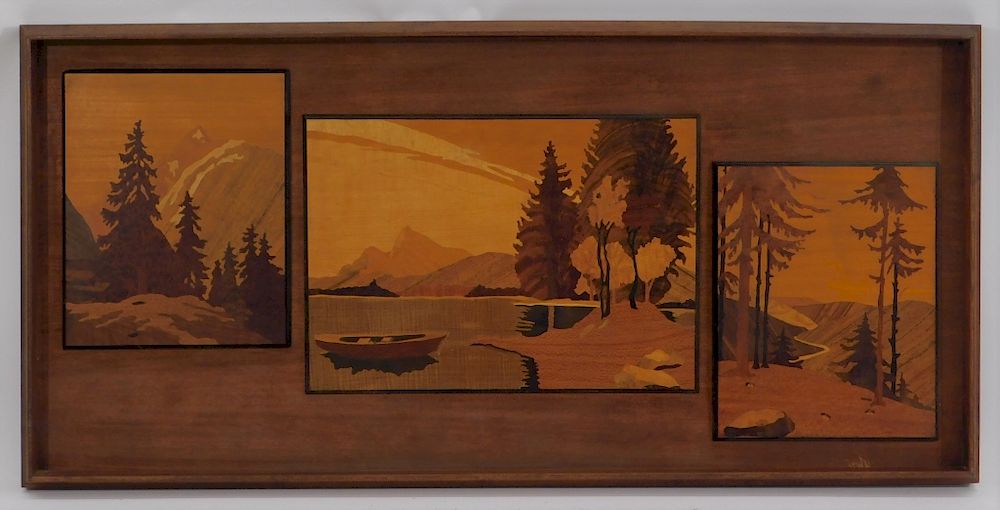 Appraisal: American Western Triptych Wood Parquetry Panel American Western Triptych Wood