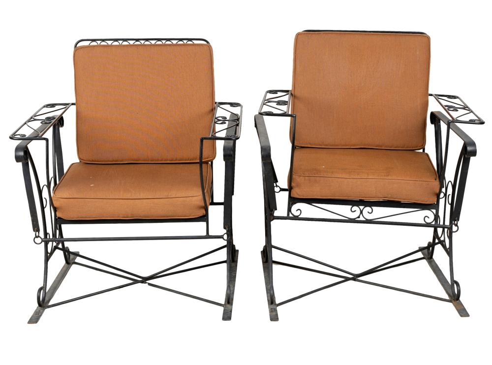 Appraisal: PAIR OF IRON PATIO LOUNGE CHAIRSwith swinging seats and loose