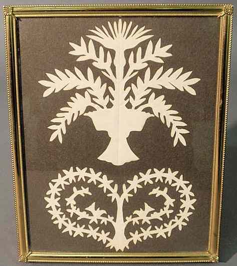 Appraisal: Paper cut outs of a potted flower and of a