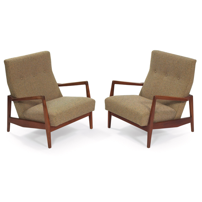 Appraisal: Jens Risom lounge chairs pair walnut frames upholstered seats original