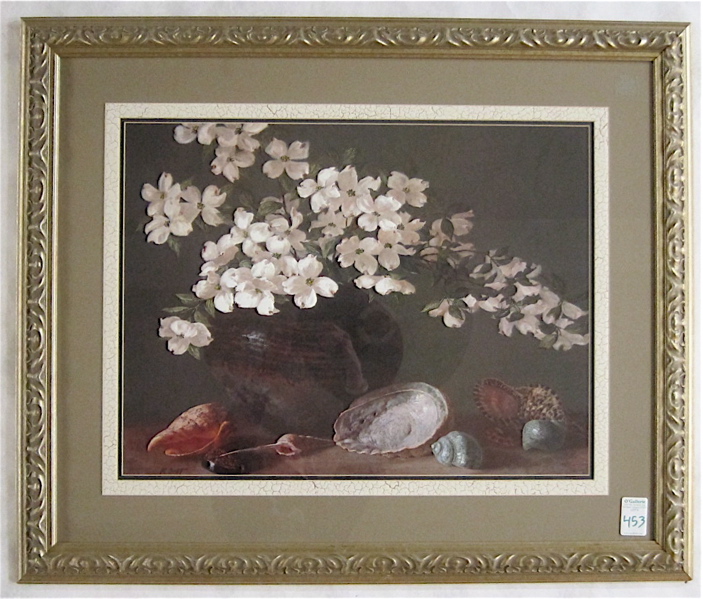 Appraisal: FLORAL STILL LIFE PRINT WITH DOGWOOD FLOWERS AND SHELLS after