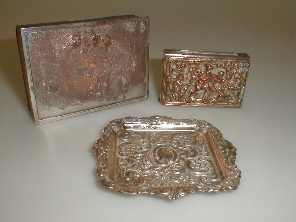 Appraisal: A Victorian silver pin tray of square form embossed with