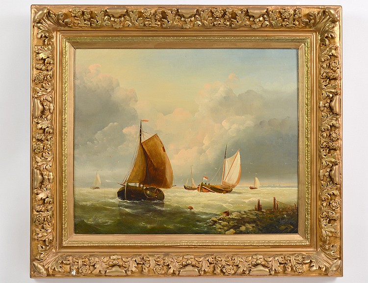 Appraisal: GEORGE WILLIAM OPDENHOFF DUTCH - Fishing Boats off a Seacoast