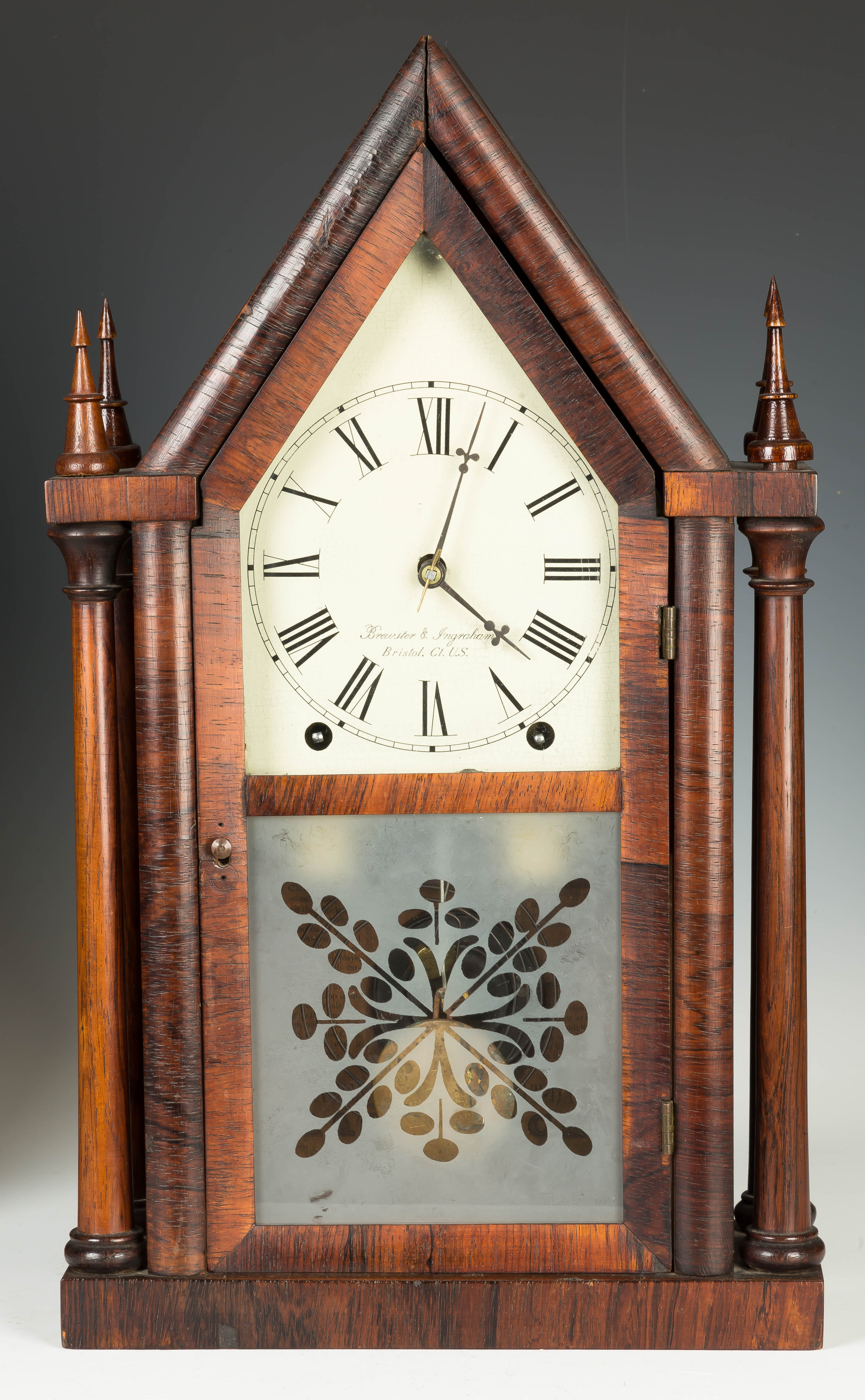 Appraisal: Brewster Ingraham Four Steeple Shelf Clock Rosewood case Dial restored