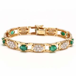 Appraisal: KT Emerald and Diamond Bracelet bracelet with open gold links