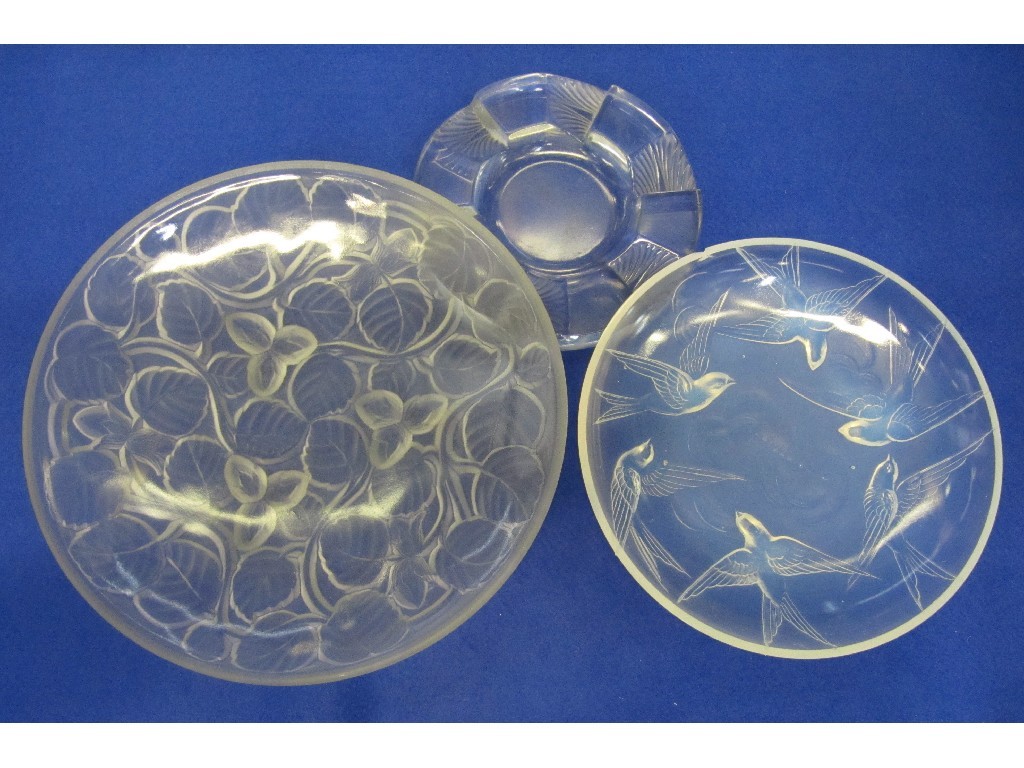 Appraisal: Lalique ashtray Sabino dish and another glass dish some def