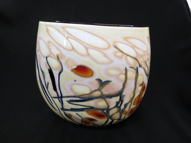 Appraisal: Dick Huss Studio Art Glass Vase hot work decoration red