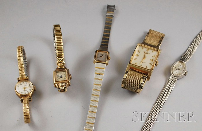 Appraisal: Five Lady's Wristwatches including a kt gold Longines and a