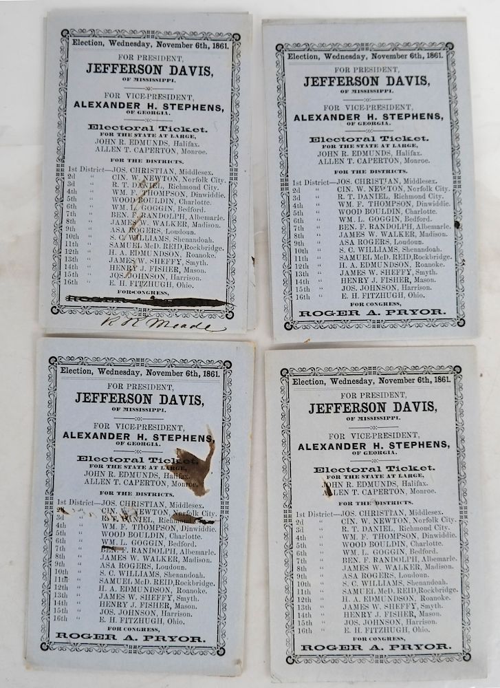 Appraisal: Jefferson Davis Stephenson VA Ballots Seven duplicate Confederate voting ballots