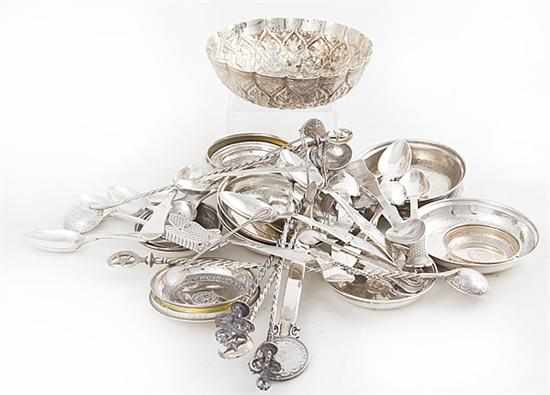 Appraisal: Turkish silver muddlers spoons dishes and box circa - comprising