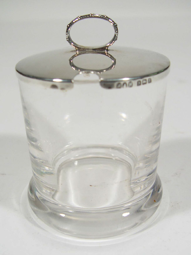 Appraisal: Glass preserve pot and silver lid by Hukin and Heath