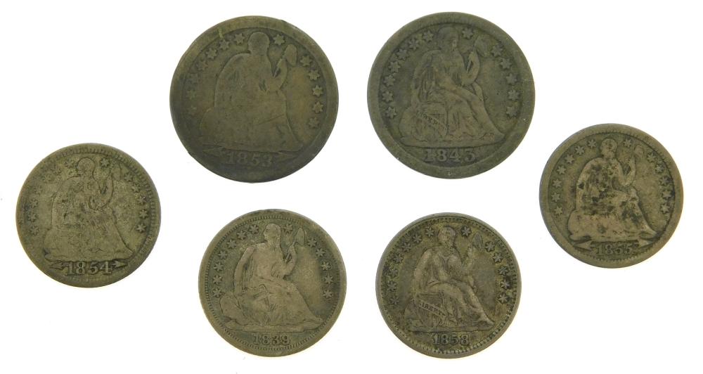 Appraisal: COINS Lot of six US seated type coins half dimes