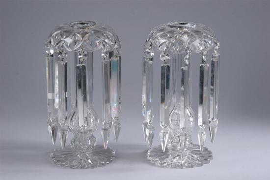 Appraisal: PAIR CUT GLASS TABLE LUSTRES late th century Suspending prisms