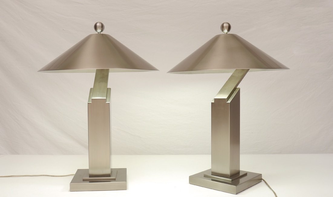 Appraisal: PAIR HIGH STYLE MODERN LAMPS Unique art deco ''skyscraper'' style