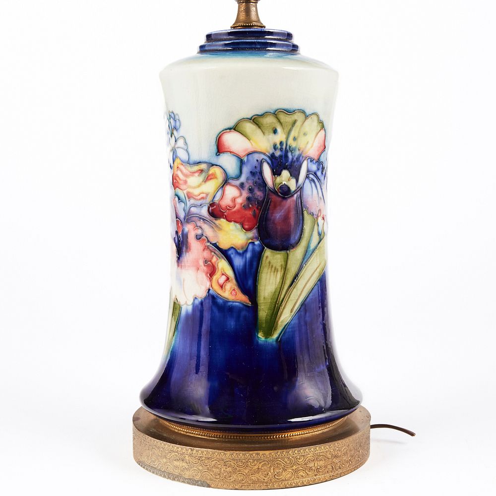 Appraisal: Moorcroft Art Deco English Pottery Iris Lamp Base Moorcroft Burslem