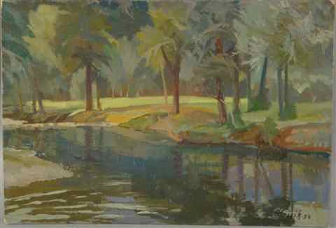 Appraisal: FRANTISZEK WOJCIK POLISH - TREES BY THE WATER Oil on