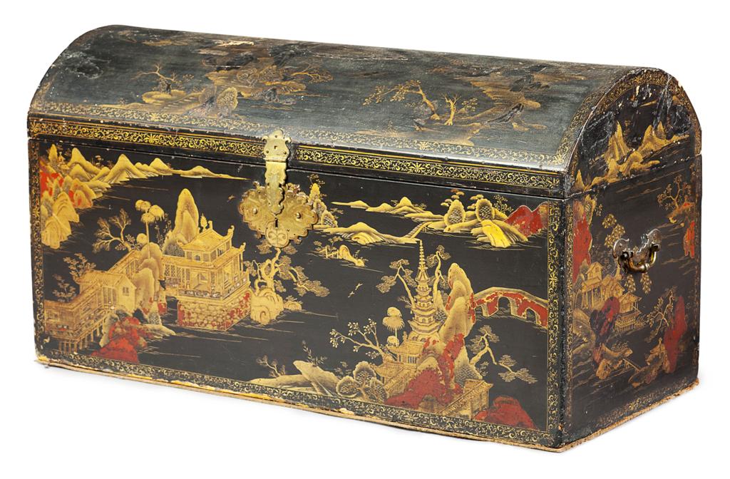 Appraisal: CHINESE BLACK LACQUER AND GILT DOME TOP CHEST LATE TH