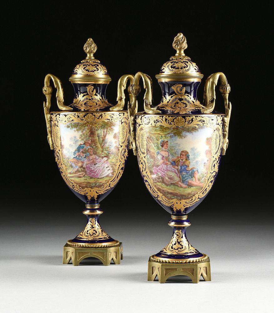 Appraisal: A PAIR OF S VRES STYLE ORMOLU MOUNTED PARCEL GILT