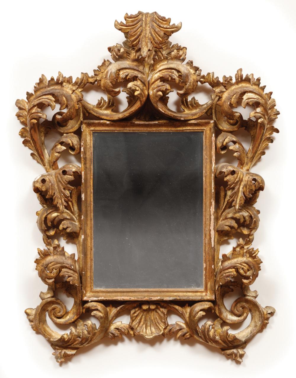 Appraisal: Antique Italian Baroque-Style Carved and Giltwood Mirror exuberant acanthus scrolls