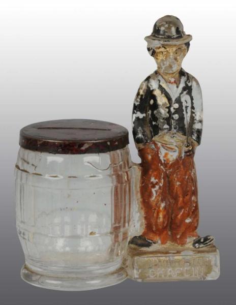 Appraisal: Glass Charlie Chaplin Still Bank Candy Container Description Tin closure