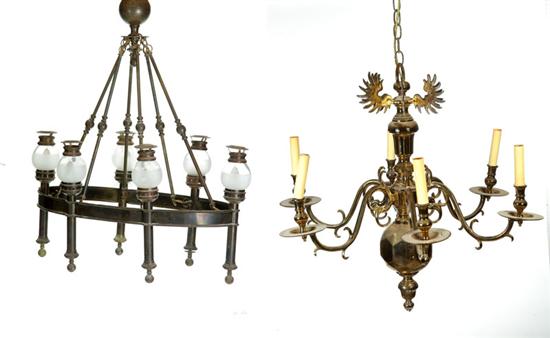 Appraisal: TWO CHANDELIERS American th century brass Cast with wings and