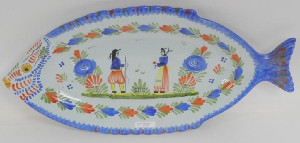 Appraisal: QUIMPER FISH PLATTER TRADITIONAL DESIGN LATE th C Initialed HD