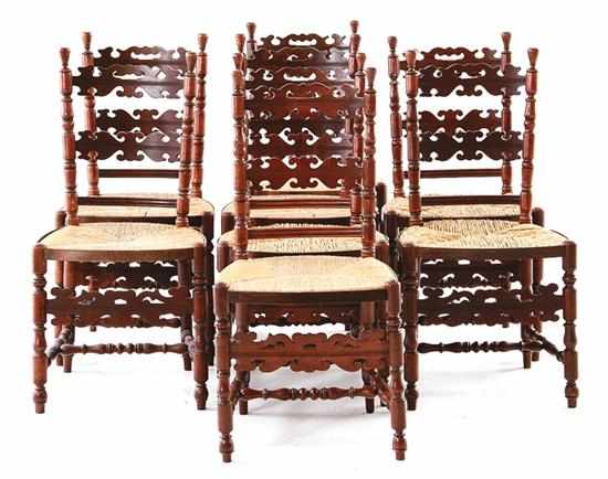 Appraisal: Set of eight Continental carved fruitwood dining chairs th century