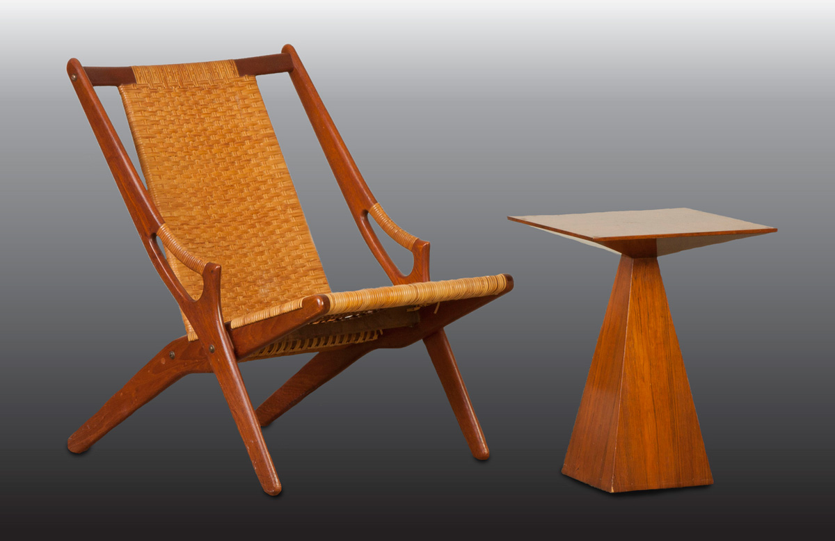 Appraisal: Arne Hovmand Olsen Teakwood Chair with Rattan Seat Mid-Century