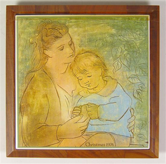 Appraisal: Picasso Christmas Tile Christmas Mother Child Picasso thumbprint on verso