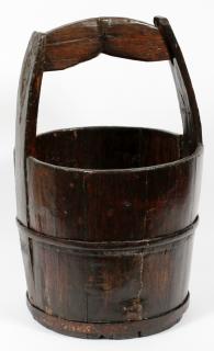 Appraisal: ANTIQUE CARVED WOOD BUCKET ANTIQUE CARVED WOOD BUCKET H DIA