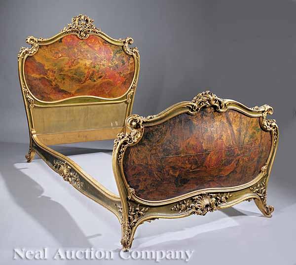 Appraisal: An Antique Louis XV-Style Carved Gilt and Paint-Decorated Bedstead late