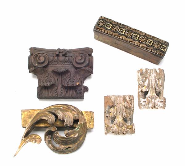 Appraisal: An assembled grouping of carved wood and giltwood architectural elements