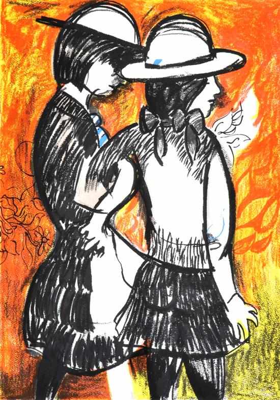 Appraisal: CHARLES BLACKMAN BORN Schoolgirls screenprint x cm