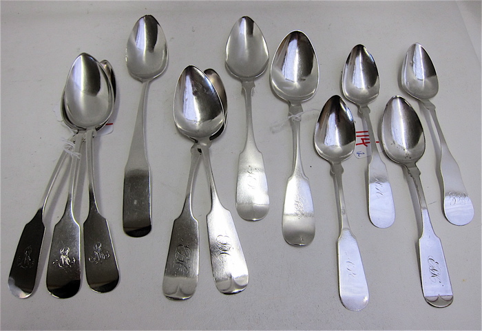 Appraisal: TWELVE ASSORTED SILVER SPOONS set of German tablespoons fine silver