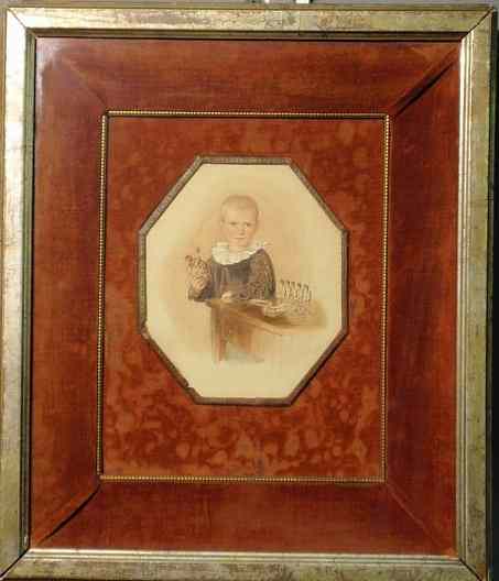 Appraisal: Fine watercolor portrait of a young boy with toy soldiers