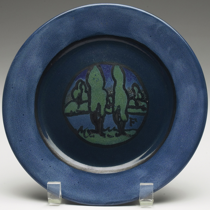 Appraisal: Paul Revere Pottery plate blue with a painted landscape at