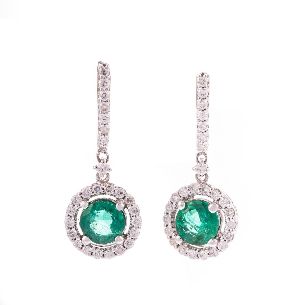 Appraisal: A Pair of Emerald Diamond Drop Earrings in K K