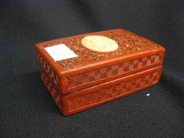 Appraisal: Carved Ivory Cinnabar Box floral '' x ''