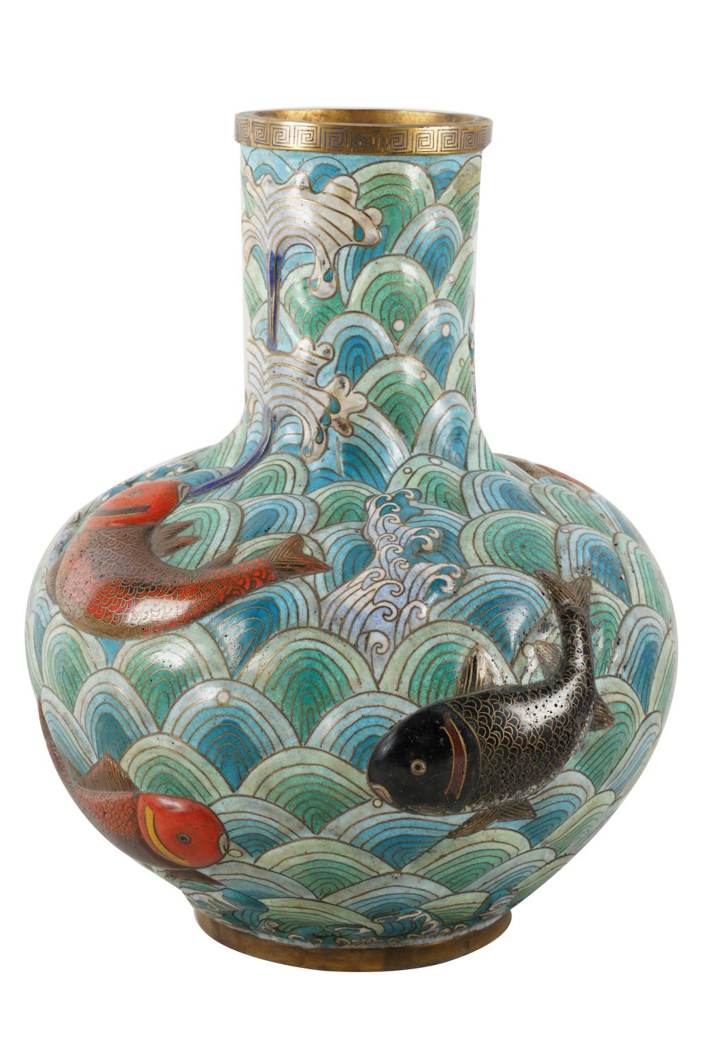 Appraisal: JAPANESE CLOISONNE ENAMEL FISH VASEunmarked Condition pitting to enamel inches