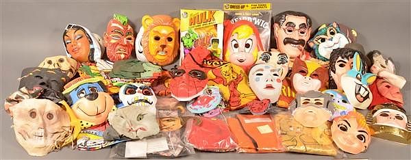 Appraisal: Group of Halloween Masks and Costumes Group of Halloween Masks