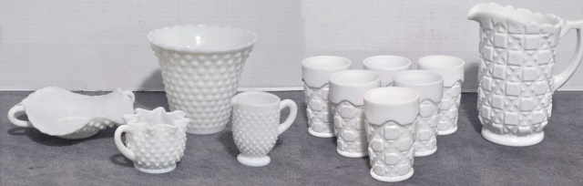 Appraisal: Two Bxs Milk GlassIncluding a Westmoreland pitcher and six tumblers