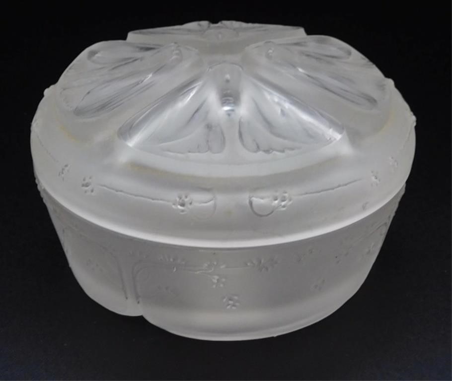 Appraisal: RENEE LALIQUE - FRENCH FROSTED GLASSpowder jar Quatre Papillon pattern