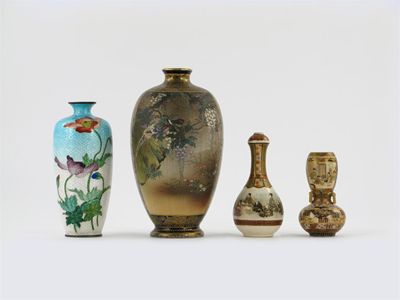 Appraisal: Three Japanese Satsuma vases the largest painted with panels of