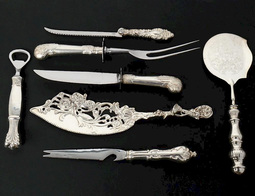 Appraisal: GROUP OF SIX STERLING SILVER ARTICLES Including a carving set