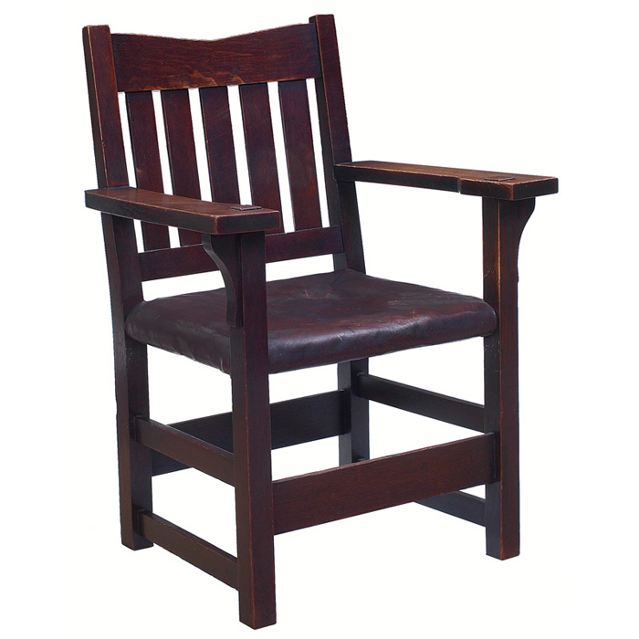 Appraisal: Gustav Stickley armchair V back form with five vertical slats