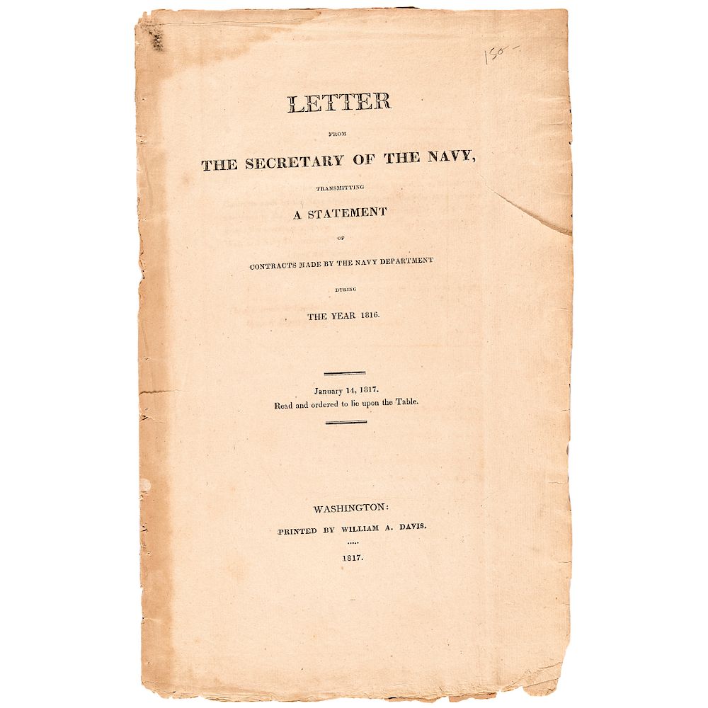 Appraisal: Imprint titled Letter from the Secretary of the Navy With